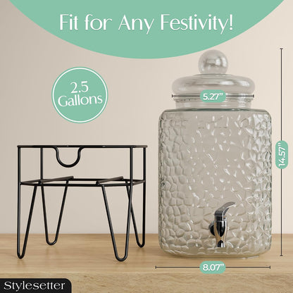 Style Setter Premium Glass Drink Beverage Dispensers - 1.5 Gal, Set of 3 | Dispenser Set with Metal Stand for Parties Cold Drinks, Lemonade, Cocktails, Juice – Party Glass Drink Dispenser Station