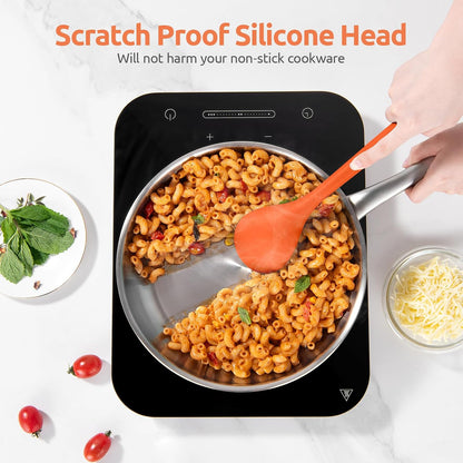 600ºF Heat Resistant Silicone Spoons: U-Taste 13.3in Solid & Slotted Kitchen Cooking Tool, Nonstick Long Rubber Utensil, Sturdy for Mixing, Serving, Stirring, Frying, Basting (Aqua Sky, 2PCS)