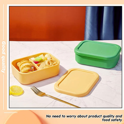 Layhit 4 Pcs Silicone Bento Box for Adults, 27 oz Bento Lunch Container Reusable 3 Compartment Lunchable Food Container for Women Men, Leak Proof Microwave Dishwasher Freezer Safe (Cool Colors)