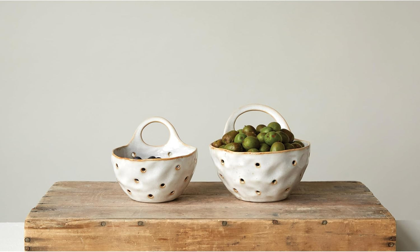 Creative Co-Op Stoneware Colanders with Handles, Set of 2