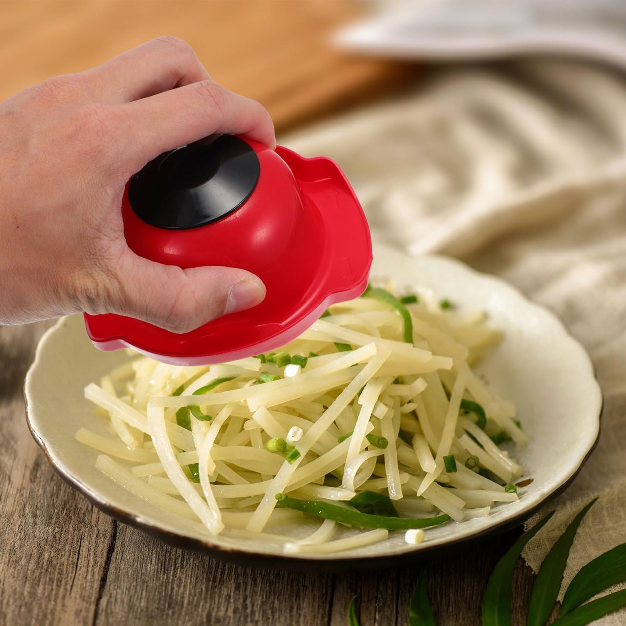 ULTECHNOVO Red Food Safety Holder for Mandoline Slicer, Universal Finger Guard for Vegetable Grating & Slicing, Plastic Hand Protector with Metal Pins for Potato Lemon Cheese