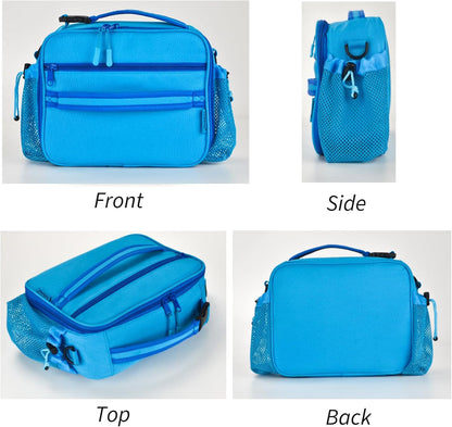 Cerbonny Kids Lunch Box, Insulated Lunch Bag for Girls and Boys, Durable Polyester with PEVA Lining, Adjustable Shoulder Strap, 10.8"L x 4"W x 8.8"H, 5 Pockets