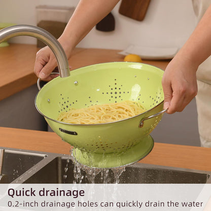 Metal Colander 2 Pack, Strainer Bowel with Handles 2Qt & 6Qt Powder Coated Solid Ring Base Heavey Duty Kitchen Drainer Basket for Pasta Veggies and Fruits,New Home Apartment Essentials (Almond Cream)
