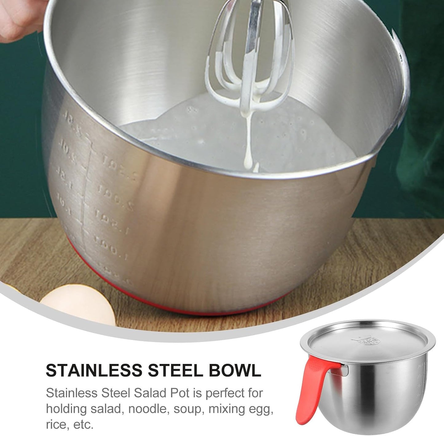 VALICLUD Stainless Steel Mixing Bowl with Lid and Handle 21cm Diameter Deep Batter Bowl 304 Food-grade Metal for Kitchen and Restaurant Use