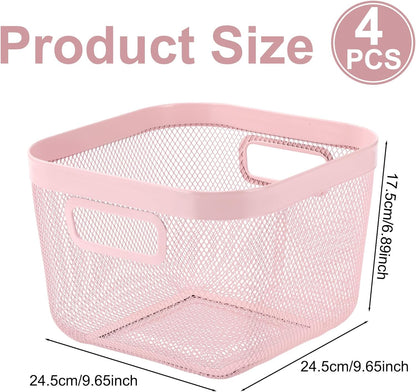 MorningRo 6 Pack Metal Mesh Basket with Hollow Handles Black Wire Storage Bin for Organizing Stackable Metal Fine Mesh Basket for Pantry Bathroom Kitchen Cabinets Shelves (Medium)
