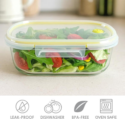 Neoflam 2 Compartment Glass Food Container with Airtight Lid – Divided Oval Bento Lunch Box with Vent, Reusable Meal Prep Storage, Microwave, Oven & Dishwasher Safe (37 oz, 1.1 Liter, 4.6 cups)