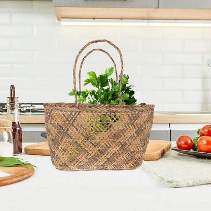 Generic Handmade Storage Basket with Delicate Handle, Wear-resistant and Multi-functional Design, Beige Organizer Bin for Eggs and Vegetables, for Home Decor and Shelf Storage