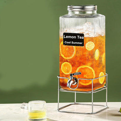 Lulonpon 6L(1.6 Gallon) Glass Drink Dispenser, Beverage Dispenser with Stainless Tap, Glass Water Juice Dispensers with Metal Stand, Water Jug with Tap Perfect for Parties,Weddings,Birthdays