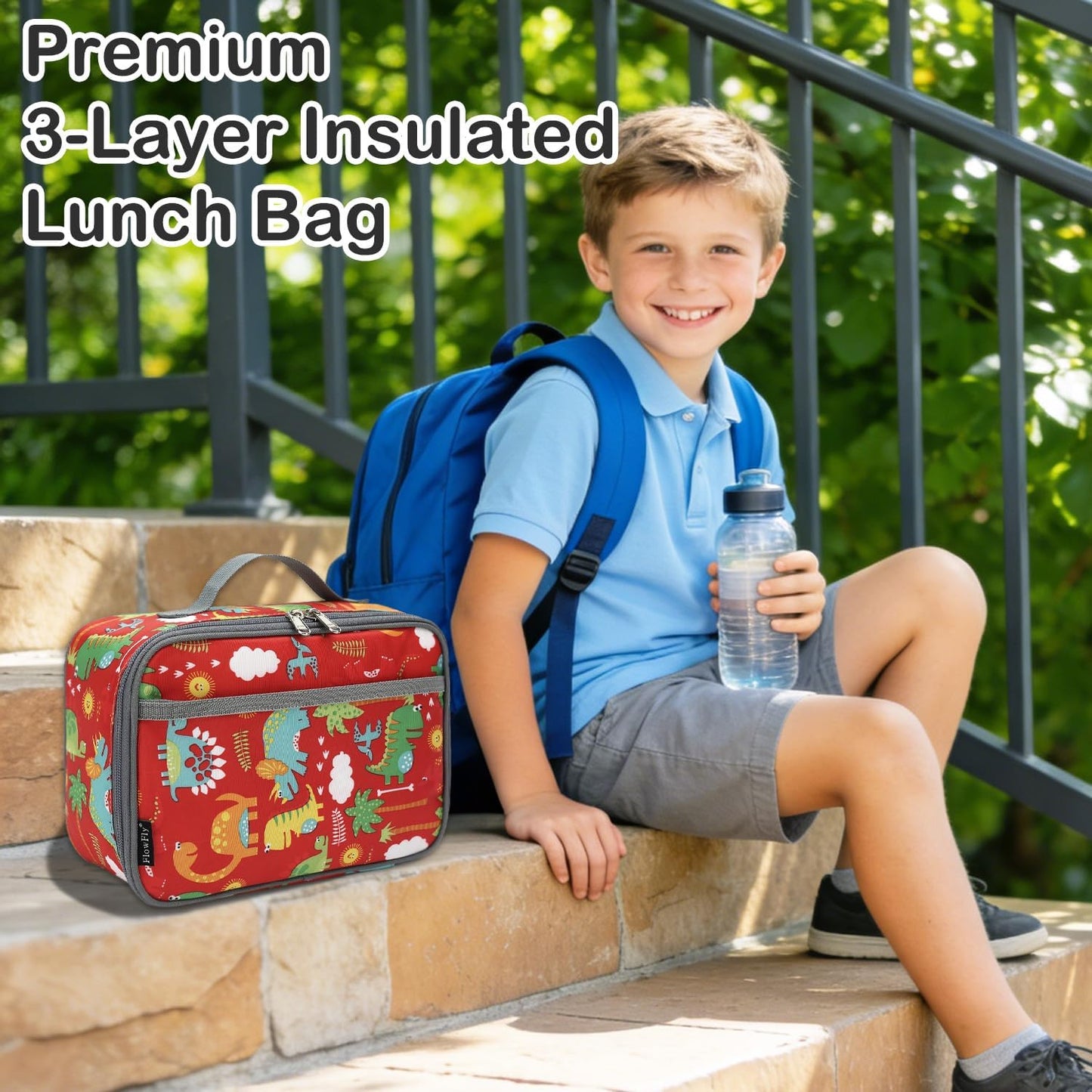 FlowFly Kids Lunch box Insulated Soft Bag Mini Cooler Back to School Thermal Meal Tote Kit for Girls, Boys, Astronaut - Colors A