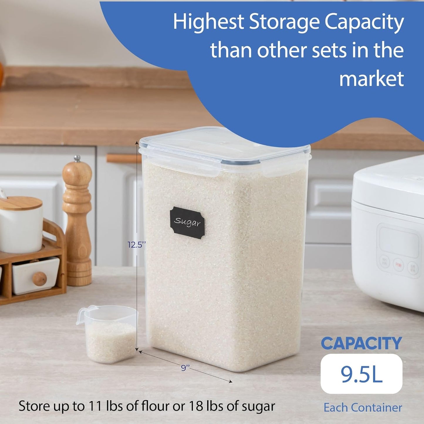 Chef's Path Extra Large Airtight Food Storage Containers with Lids, Pack of 2, 6.5L, 220Oz, Airtight Kitchen and Pantry Bulk Canisters for Flour, Sugar, Rice, and Baking Supplies - Transparent