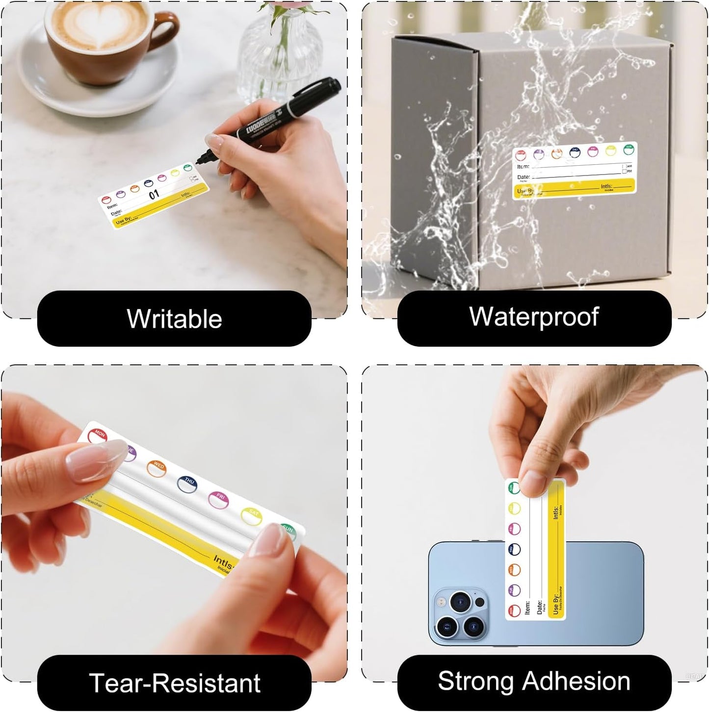 500 PCS Restaurant Quality Shelf Life Food Rotation Labels with Collection Date 2.8 × 1.2 Inches Removable Freezer Stickers Vinyl Oil-Proof Self Adhesive Writable Tape for Home Kitchens