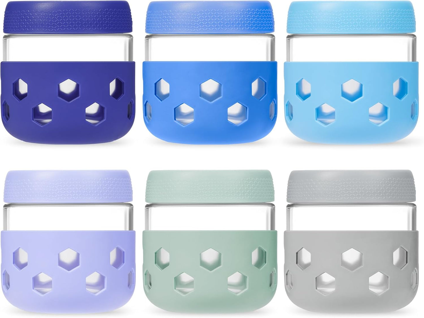 Gemice 6-Pack 10oz Glass Mason Jars with Silicone Sleeves, Airtight BPA-Free Overnight Oats Containers with Lids, Dishwasher Safe Leak-Proof Meal Prep Jars for Chia Pudding, Yogurt, Snacks