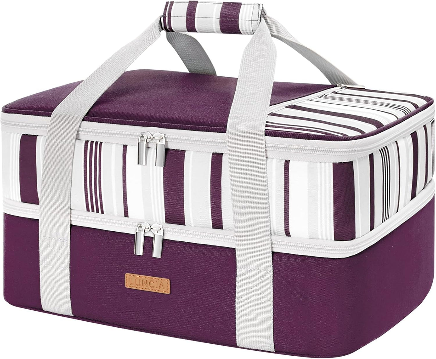 LUNCIA Insulated Single Decker Casserole Carrier, Lasagna Lugger Tote Keeps Food Hot or Cold, Thermal Lunch Bag for Potluck Parties, Picnic and Cookouts, Fits 9" x 13" Baking Dish, Black