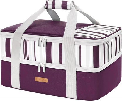 LUNCIA Insulated Single Decker Casserole Carrier, Lasagna Lugger Tote Keeps Food Hot or Cold, Thermal Lunch Bag for Potluck Parties, Picnic and Cookouts, Fits 9" x 13" Baking Dish, Black
