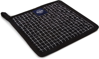 Encasa XO Pot Holders, Quilted Kitchen Hot Pads 8"x8" Black