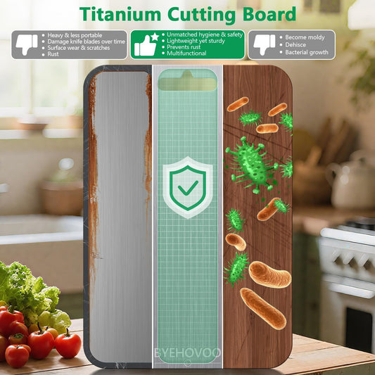 Titanium Cutting Boards for Kitchen [Set of 3], Double Sided Pure Titanium Cutting Board | Easy to Clean | Dishwasher Safe | Food-Grade Raw & Cooked Foods or Outdoor Camping Chopping Board
