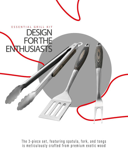 GRILAZ Heavy-Duty Rose Wooden BBQ Grilling Tools Set. Extra Thick Stainless Steel Multi-Function Spatula, Fork & Tongs | Essential Accessories for Barbecue & Grill. Ideal Gift for Father…
