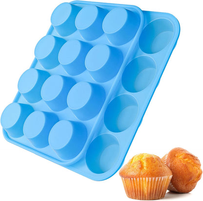 2Pack Silicone Muffin Pans with Metal Reinforced Frame,12 Cup Regular Size Silicone Cupcake Pan,Muffin Tin,Nonstick Cupcake Baking Molds for Muffins,Cupcakes,Egg Bites,BPA Free (2Pack Red)