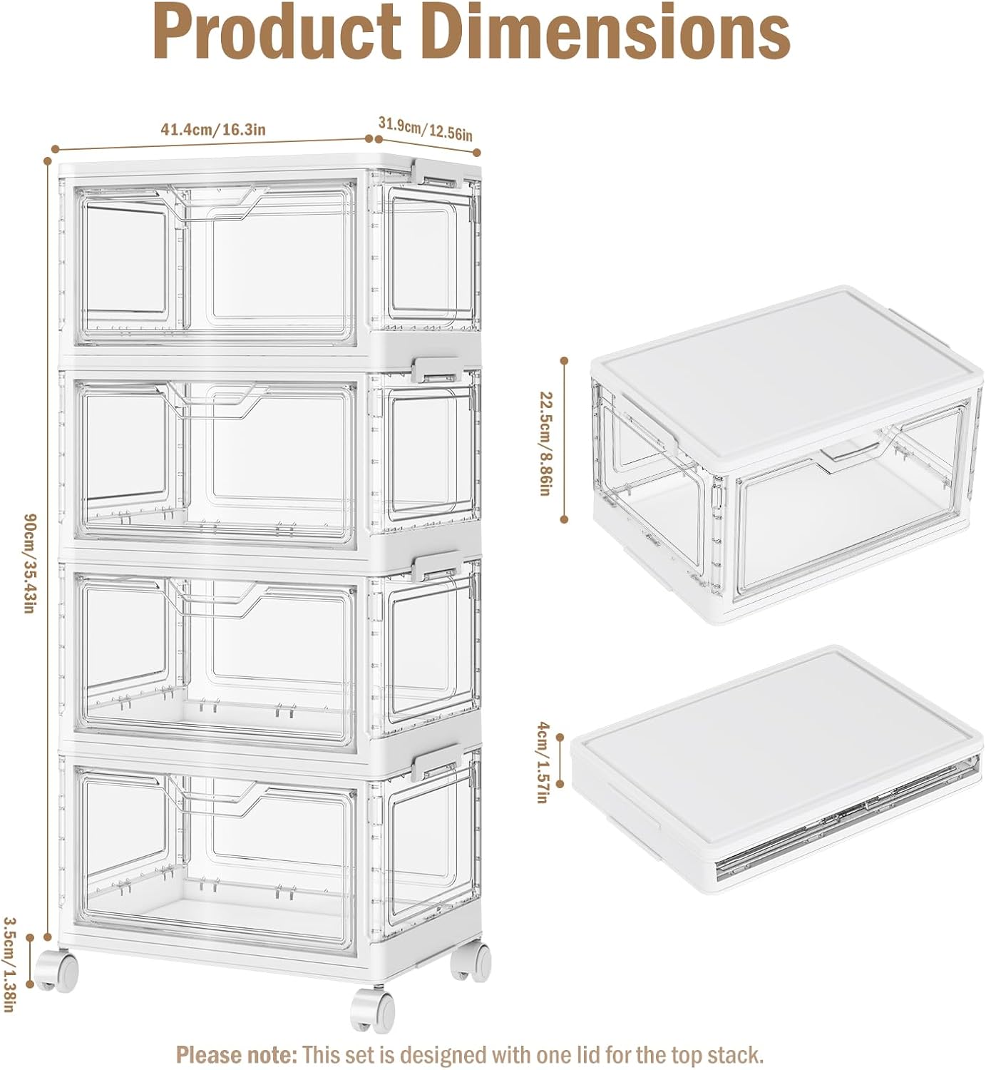 Kmiectse Clear Storage Bin with Lid 3 Pack 【Stackable & Sturdy】 Plastic Multifunctional Folding Storage Bins for Bedroom, Living Room, Study,Room, 23 QT Folding Box with Magnetic Door