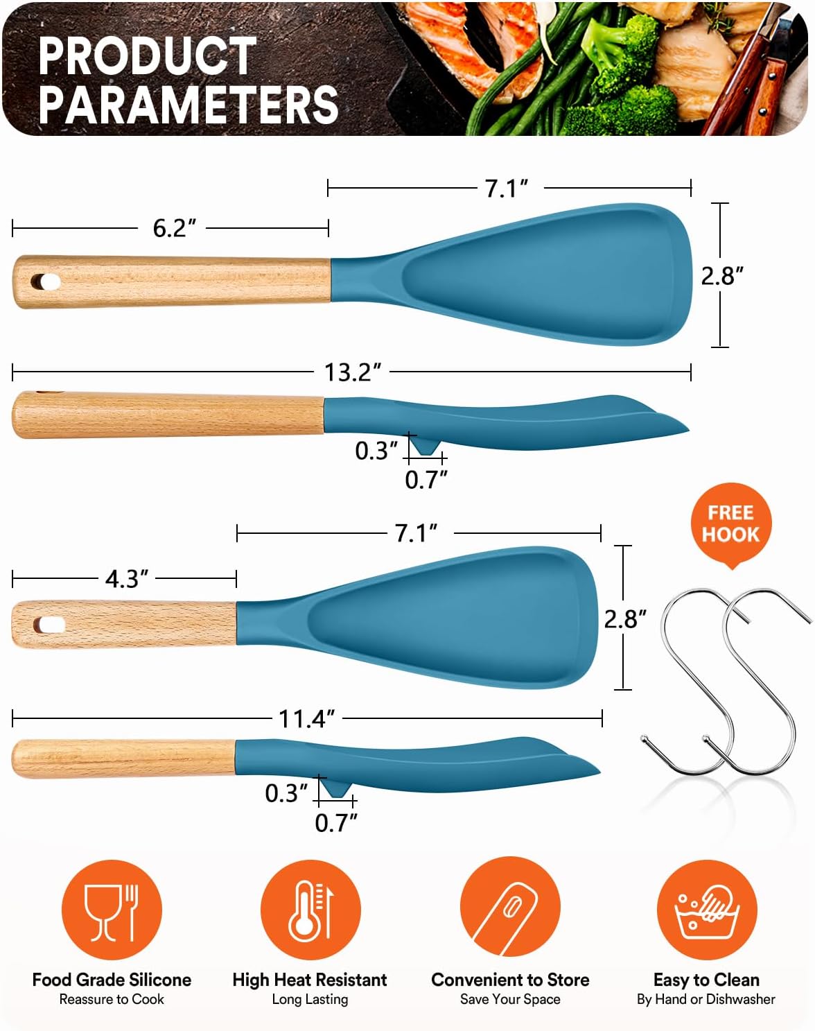 Badiano Multifunction Cooking Spoon for Nonstick Cookware,11.4"&13.4",Black