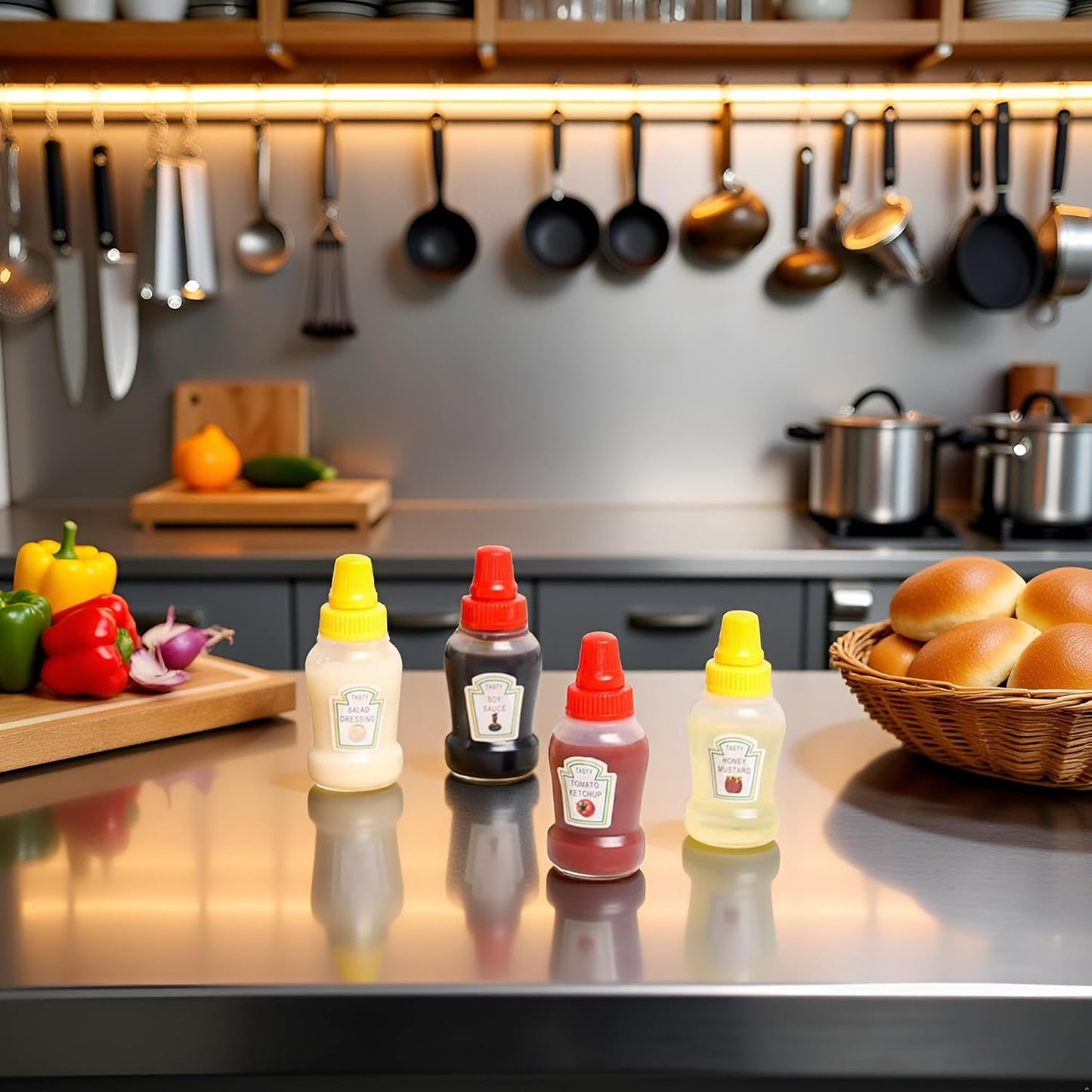 4Pcs 25ml Mini Ketchup Bottles for Bento Box Accessories,Mini Condiment Squeeze Bottles Portable Honey Sauce Salad Dressing Dispensers Jars Containers for Kids Adults Lunch Box