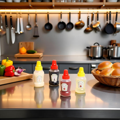 4Pcs 25ml Mini Ketchup Bottles for Bento Box Accessories,Mini Condiment Squeeze Bottles Portable Honey Sauce Salad Dressing Dispensers Jars Containers for Kids Adults Lunch Box