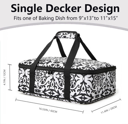 Lestyn Insulated Casserole Carrier Bag - Portable Reusable Food Transport Tote Bag Fits 9x13 Lasagna Baking Dish Pan to Keep Food Hot/Cold for Gathering/Potluck Parties/Cookout/Camping/Offices-Gray
