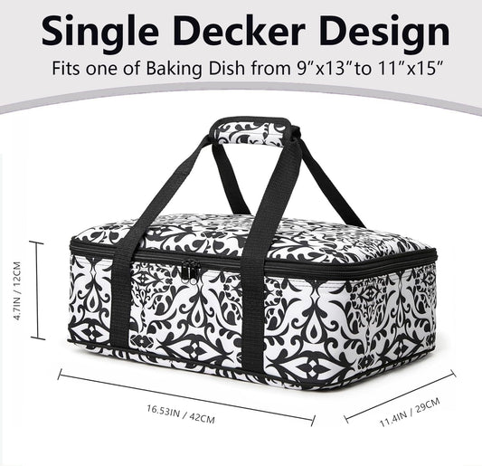 Lestyn Insulated Casserole Carrier Bag - Portable Reusable Food Transport Tote Bag Fits 9x13 Lasagna Baking Dish Pan to Keep Food Hot/Cold for Gathering/Potluck Parties/Cookout/Camping/Offices-Gray