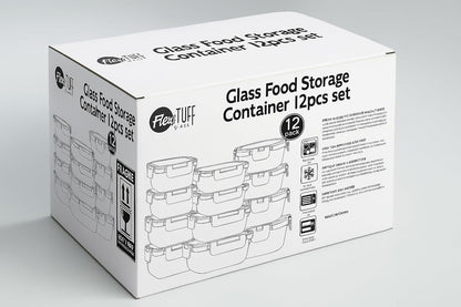 24pcs Set Food Storage Containers (12 Airtight & 12 Lids) | Glass Meal Prep Containers | Lunch Box | BPA Free, Leakproof Lids, Dishwasher, Microwave & Freezer Safe for Kitchen