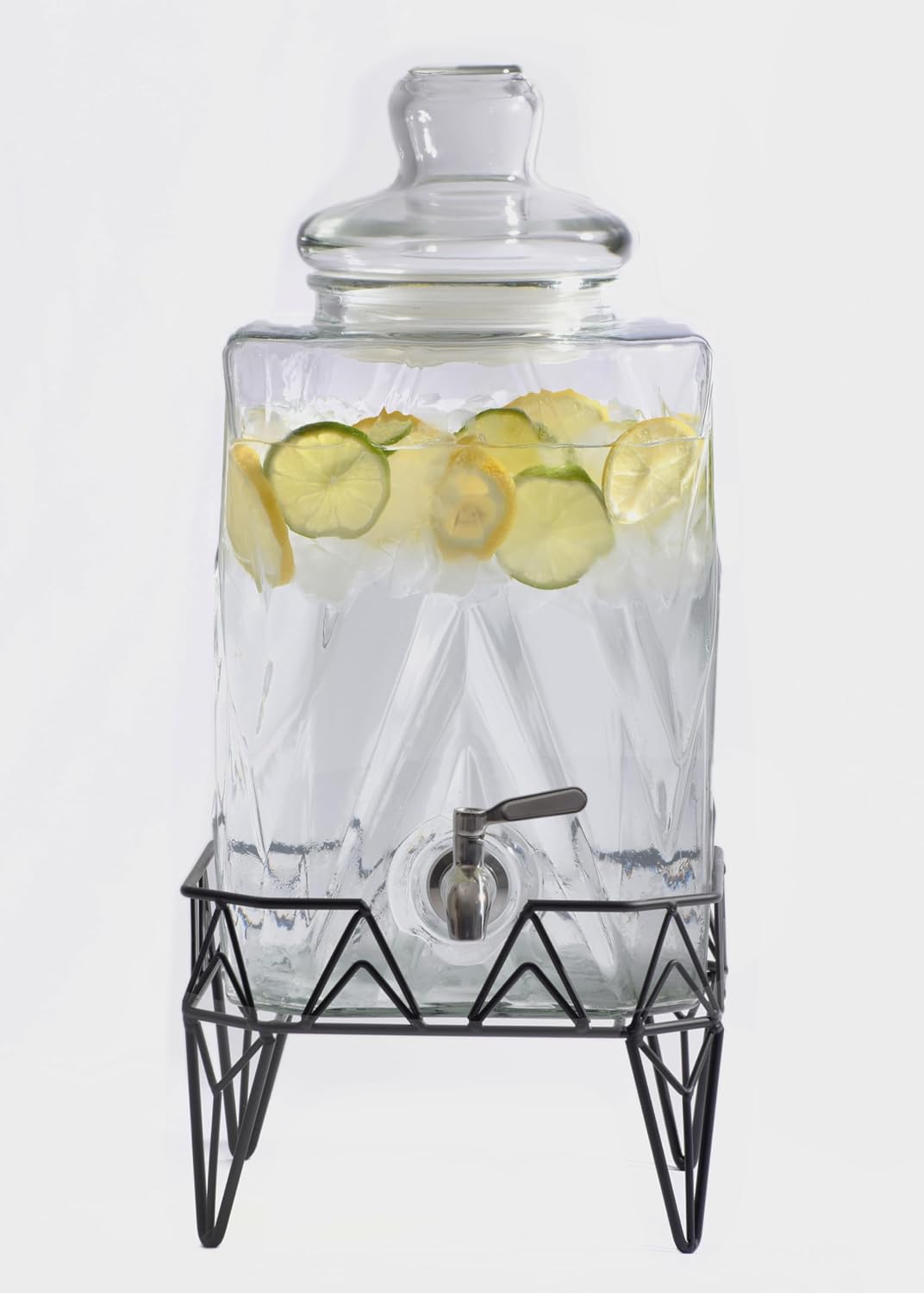Glacial Ice Design Glass Beverage Dispenser with SS Spigot and Stand - 2.5 Gal