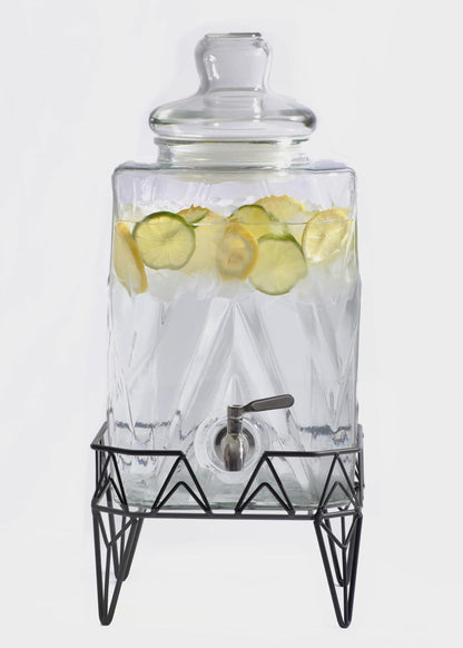 Glacial Ice Design Glass Beverage Dispenser with SS Spigot and Stand - 2.5 Gal