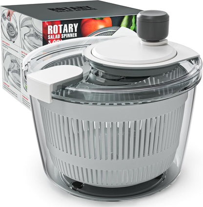 Cambom Salad Spinner Lettuce Spinner, Wash, Spin & Dry Salad Greens, Vegetable Washer Salad Dryer With Rotary Handle for Fruits & Vegetables, High Efficiency Vegetable Spinner Kitchen Gadget 3Qt Black