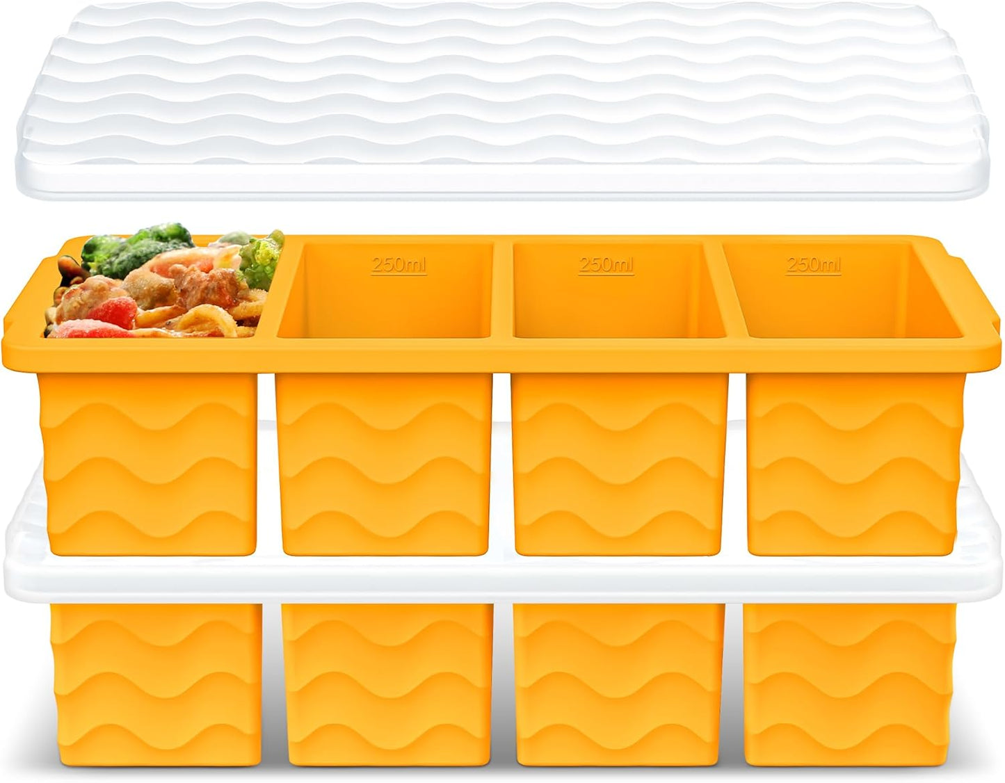 Doasuwish Silicone Freezer Molds for Soup with Lid – 1-Cup Soup Container Style Ice Cube Trays for Freezer, Meal Prep & Food Storage, Freeze 250mL/125mL Portions – 2 Pack