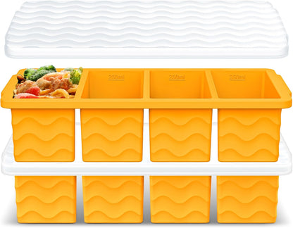 Doasuwish Silicone Freezer Molds for Soup with Lid – 1-Cup Soup Container Style Ice Cube Trays for Freezer, Meal Prep & Food Storage, Freeze 250mL/125mL Portions – 2 Pack
