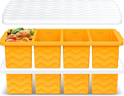 Doasuwish Silicone Freezer Molds for Soup with Lid – 1-Cup Soup Container Style Ice Cube Trays for Freezer, Meal Prep & Food Storage, Freeze 250mL/125mL Portions – 2 Pack