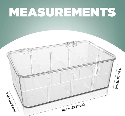 Utopia Home - Tea Bag Organizer With Lids, (2 Pack) Clear Pantry Storage Box - Stackable Partition Organizers or Holder With Lids For Drawers, Countertops, Fridge, Kitchen, Snack & Spice Organization