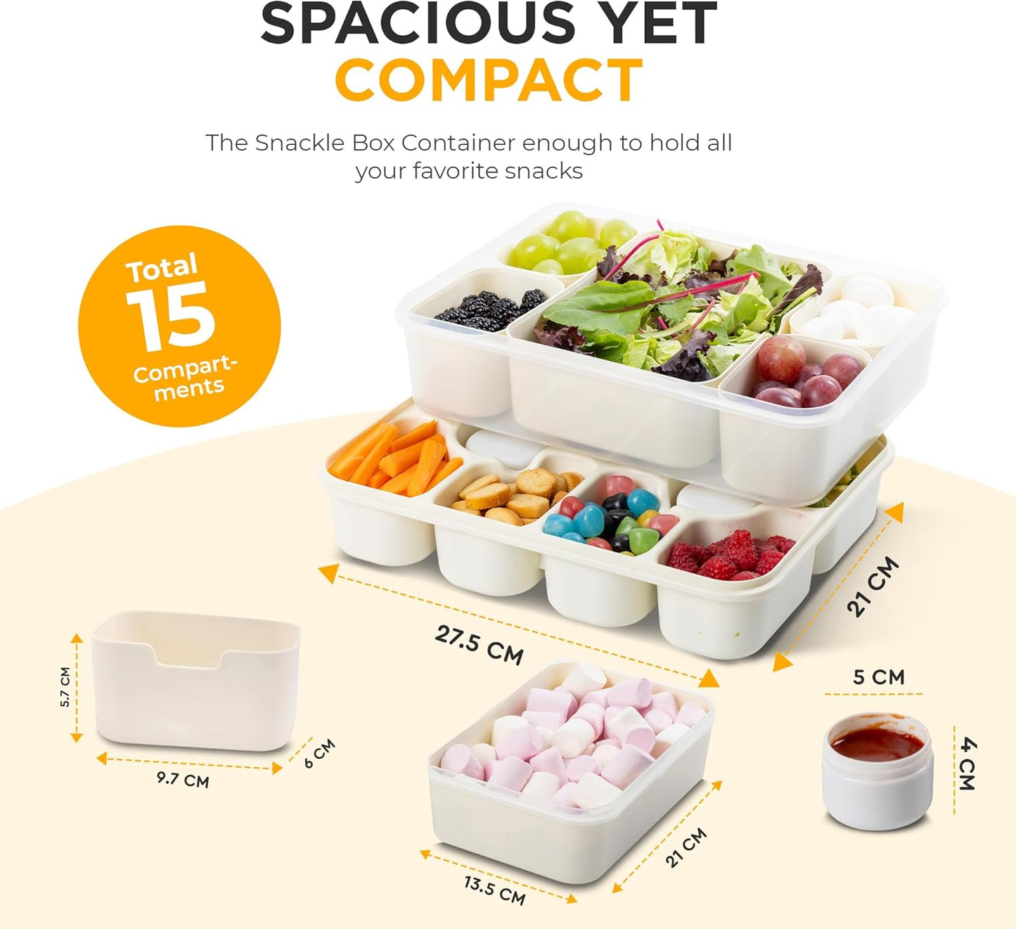 Snackle Box Container with Multi Compartments & Rotary Date Dial - Divided Serving Tray with Lid & Handle -Snack Organizer for Travel, veggies, Nut, fruit, Picnic & party - Dishwasher &Microwave safe