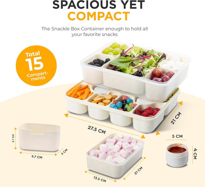 Snackle Box Container with Multi Compartments & Rotary Date Dial - Divided Serving Tray with Lid & Handle -Snack Organizer for Travel, veggies, Nut, fruit, Picnic & party - Dishwasher &Microwave safe