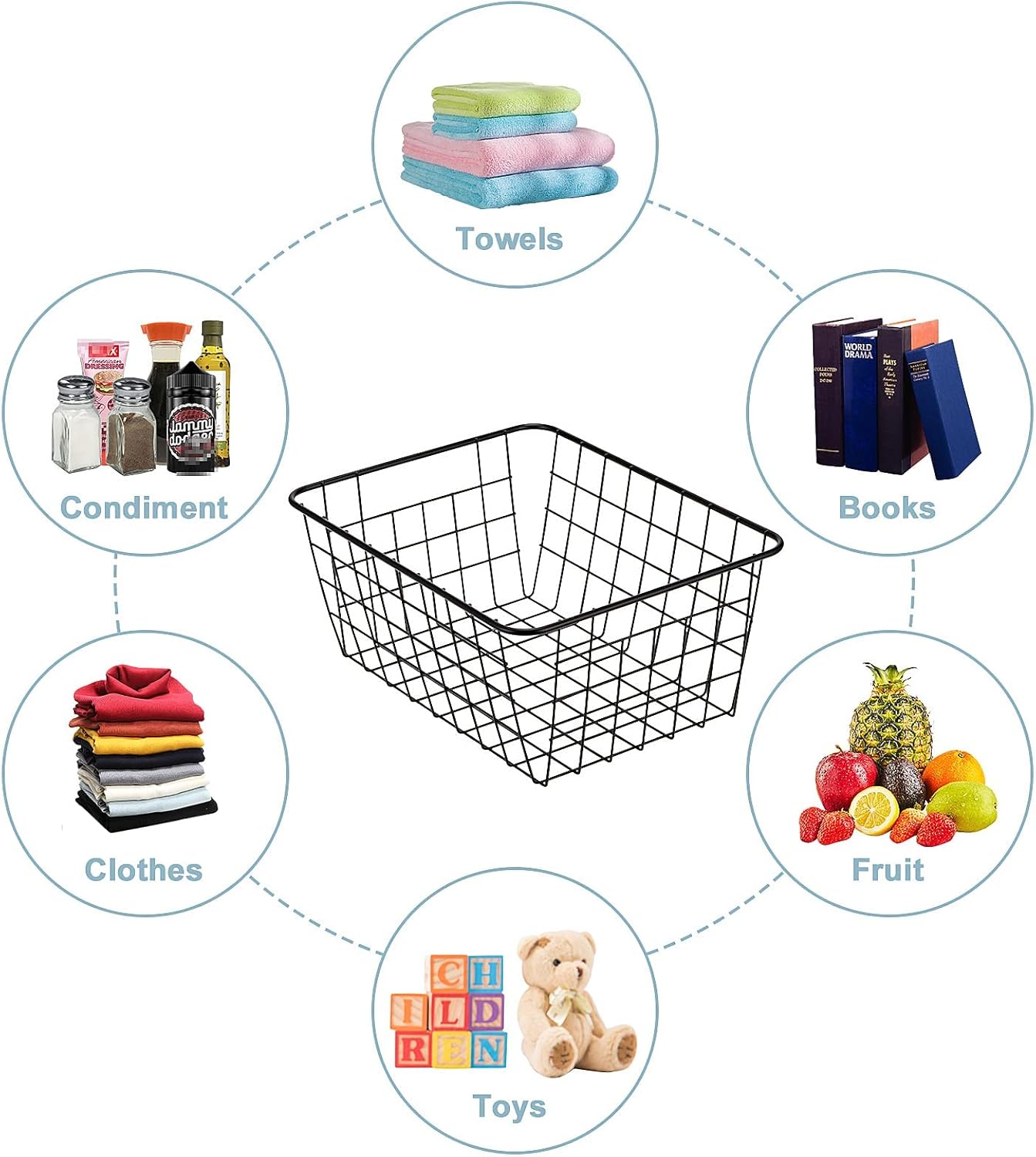 JUNCHU CHERRY Wire Kitchen Storage Basket 4 Packs,Perfect Pantry Organization Accessories Baskets,Laundry Basket,Countertop Organization,Suitable for Kitchen,Bathroom,Bedroom,Tabletop,Stackable,Chrome