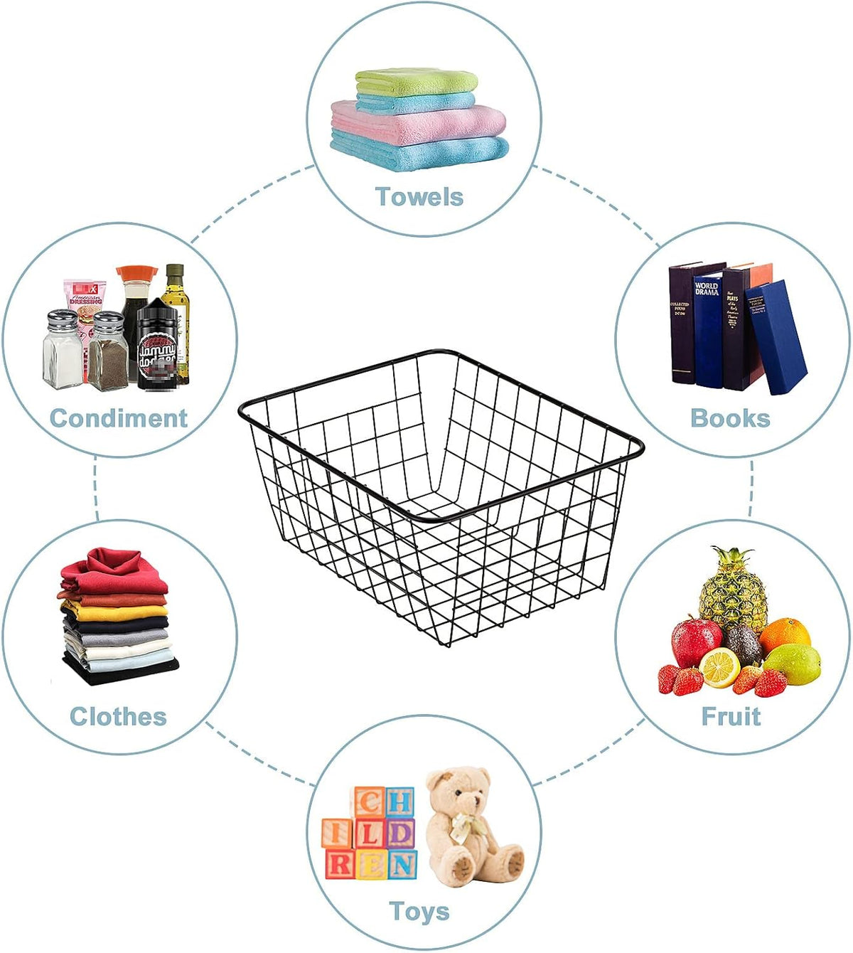 JUNCHU CHERRY Wire Kitchen Storage Basket 4 Packs,Perfect Pantry Organization Accessories Baskets,Laundry Basket,Countertop Organization,Suitable for Kitchen,Bathroom,Bedroom,Tabletop,Stackable,Chrome