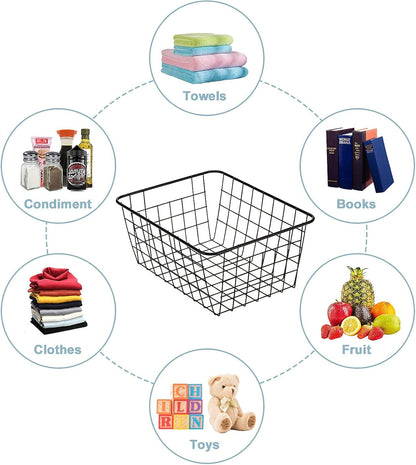 JUNCHU CHERRY Wire Kitchen Storage Basket 4 Packs,Perfect Pantry Organization Accessories Baskets,Laundry Basket,Countertop Organization,Suitable for Kitchen,Bathroom,Bedroom,Tabletop,Stackable,Chrome