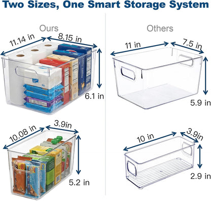 MOONEDGE 6 Pack Clear Organizer Bins 11x8x6in Pantry Organizers and Storage | Clear Containers for Organizing, Plastic Storage Bins with Handles for Drawer, Craft, Fridge, Kitchen Cabinet Shelf