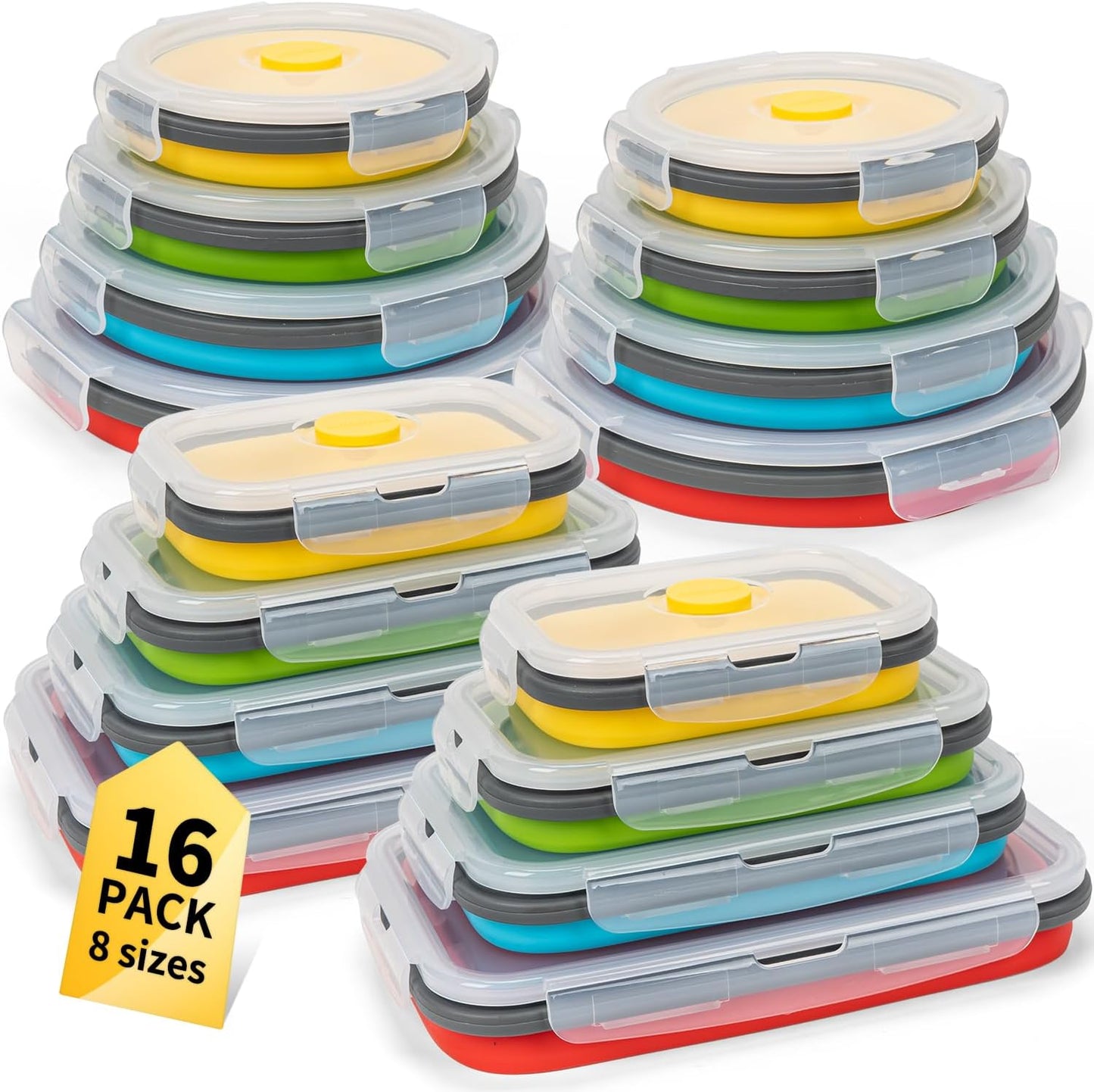 Collapsible Food Storage Containers with Lids, 4 Pack, 40 oz Silicone 1-Compartment Meal Prep Containers Reusable, Lunch Bento Boxes for Adults, Microwave Freezer Dishwasher Safe, BPA-Free, Black
