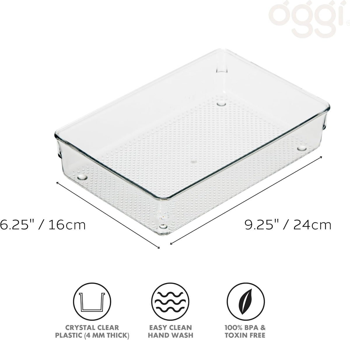 Oggi Clear Drawer Organizer - 3" X 12.5" - Ideal for Organizing Kitchen Drawers, Office, Desk, Silverware, Kitchen Utensils, Cosmetics and Bathrooms