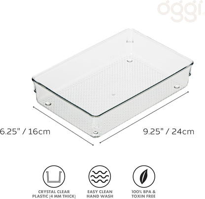 Oggi Clear Drawer Organizer - 3" X 12.5" - Ideal for Organizing Kitchen Drawers, Office, Desk, Silverware, Kitchen Utensils, Cosmetics and Bathrooms