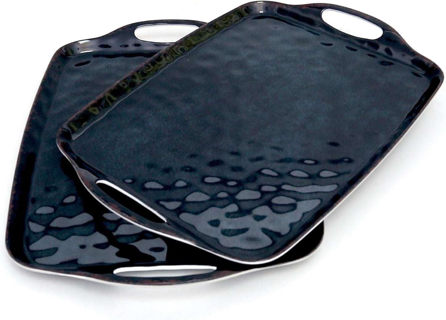 TP Large Serving Trays with Handles, 19" x 12" Melamine Serving Platters for Food, Turkey, Set of 2 Rectangular Trays for Party, Pure White