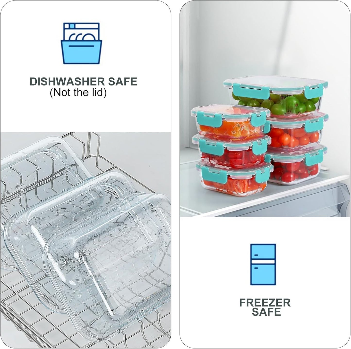 KOMUEE 10 Pack Glass Food Storage Containers, Meal Prep Containers with Lids, Airtight Glass Lunch Boxes, Freezer, Oven, and Microwave Safe, Pink