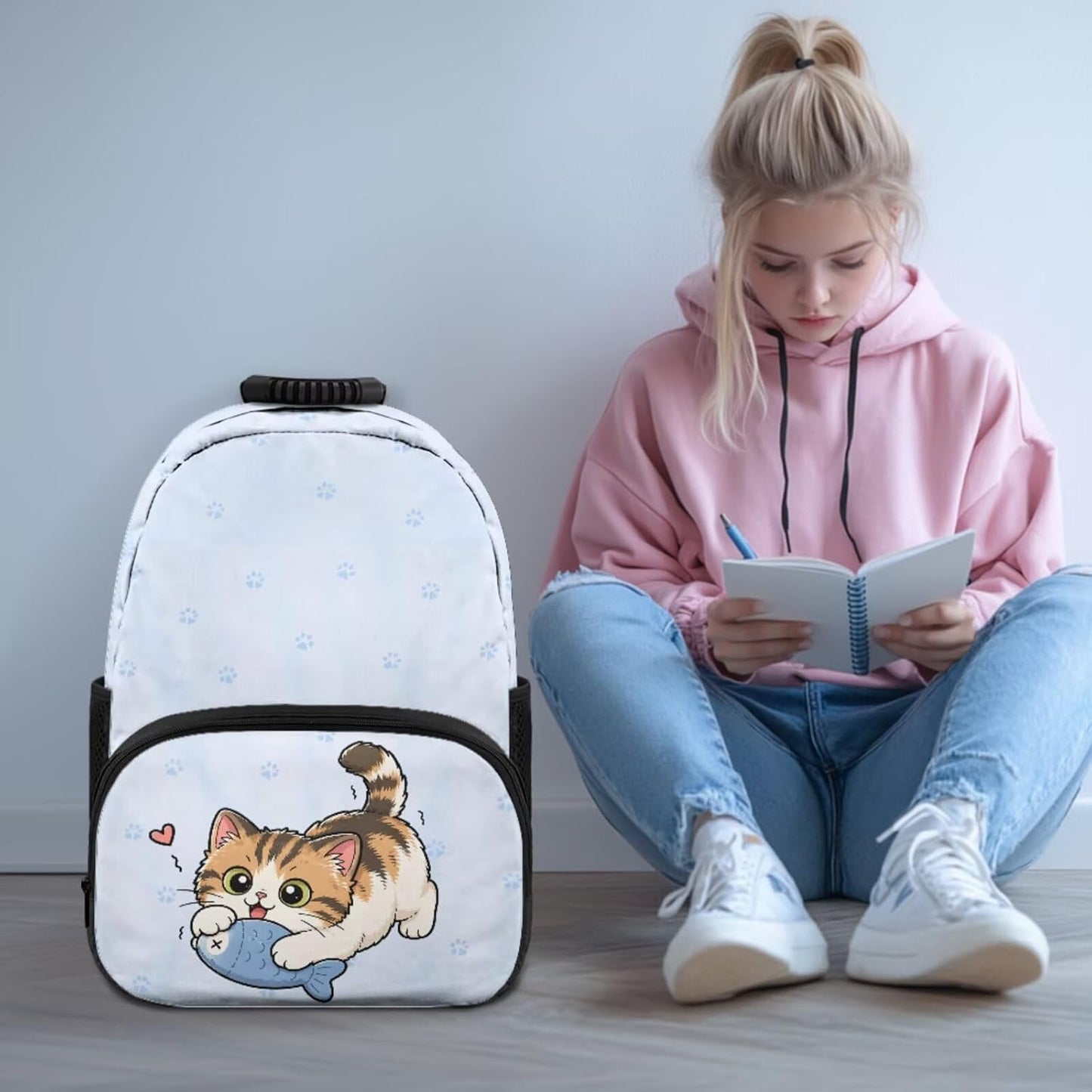 Highland Cow Backpack with Lunch Box Set for Kids Sunflower School Backpack for Girls Boys Back to School Bag Student Travel Backpacks Reusable Utensils Pen Case Water Bottle Bag 5PCS