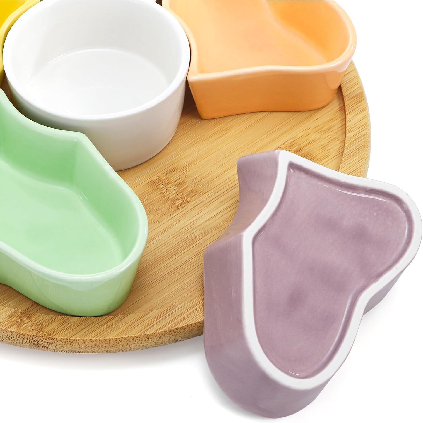Cididu 11'' Lazy Susan Serving Tray, Ceramic 360° Rotating Serving Tray Platters, Removable Divided Appetizer Relish Dish, Heart Shape Snack Bowl Set for Party Kitchen Fruit Veggies Cheese, 7 Pieces