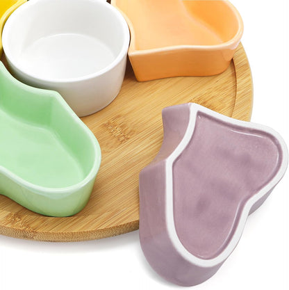 Cididu 11'' Lazy Susan Serving Tray, Ceramic 360° Rotating Serving Tray Platters, Removable Divided Appetizer Relish Dish, Heart Shape Snack Bowl Set for Party Kitchen Fruit Veggies Cheese, 7 Pieces